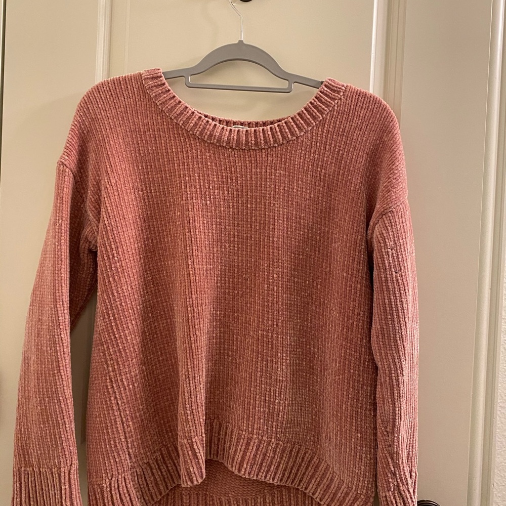 Pink Knitted Velvet Crew Sweater